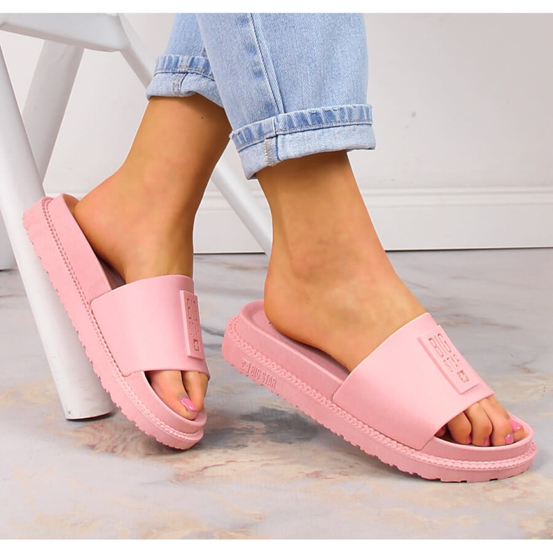 Chinelos femininos na plataforma pó rosa Big Star LL274425 2