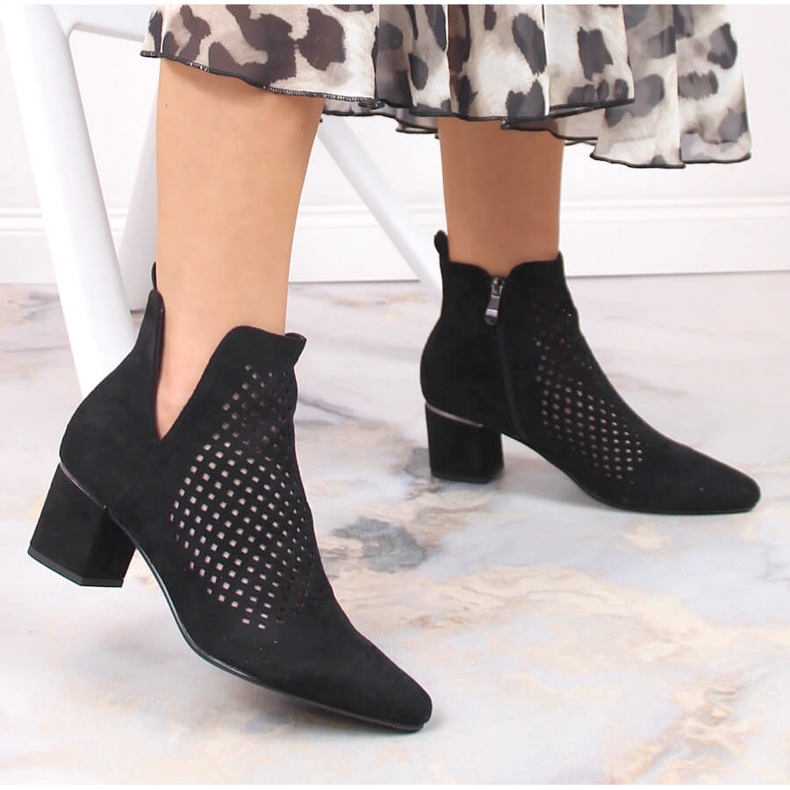 Botas de camurça pretas vazadas de mulher Vinceza 10892 preto 2