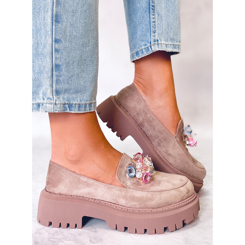 PA1 Mocassim plataforma Khaki Stefani com pedraria bege 1 PA1 Mocassim plataforma Khaki Stefani com pedraria bege 1