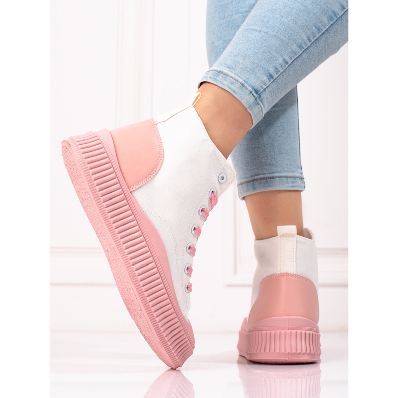 Tênis feminino Shelovet alto branco e rosa 1