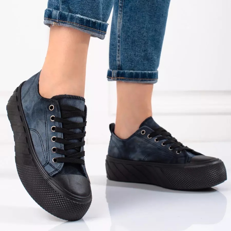 Sapatilhas de mulher Shelovet de veludo azul marinho 1