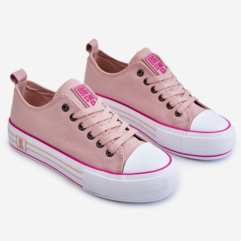 Tênis feminino plataforma de tecido Big Star LL274181 rosa 2