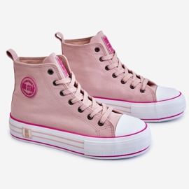 Tênis feminino com plataforma de tecido alto Big Star LL274186 rosa 1