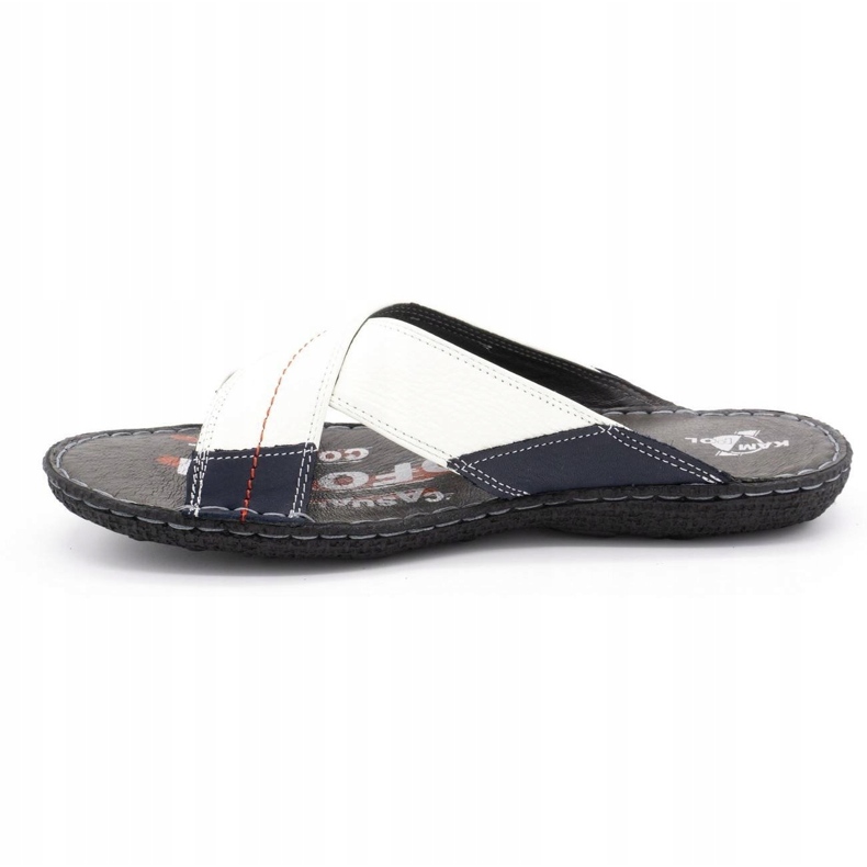 Kampol Chinelos de couro masculino 200 / B branco azul marinho 1