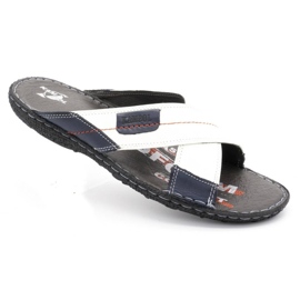 Kampol Chinelos de couro masculino 200 / B branco azul marinho 2