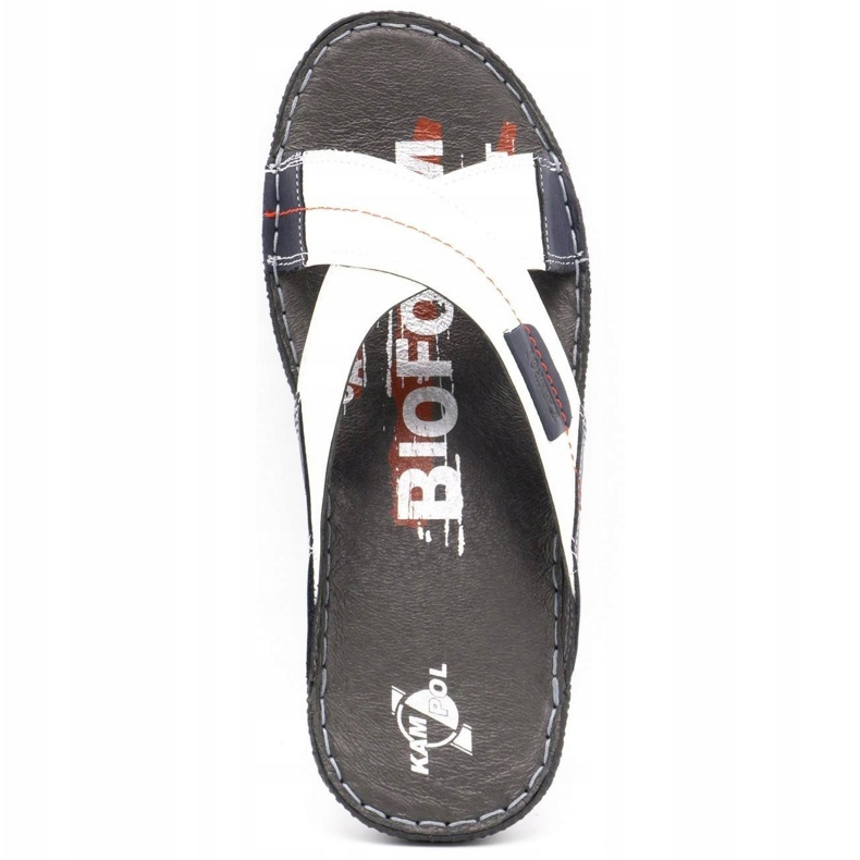 Kampol Chinelos de couro masculino 200 / B branco azul marinho 7