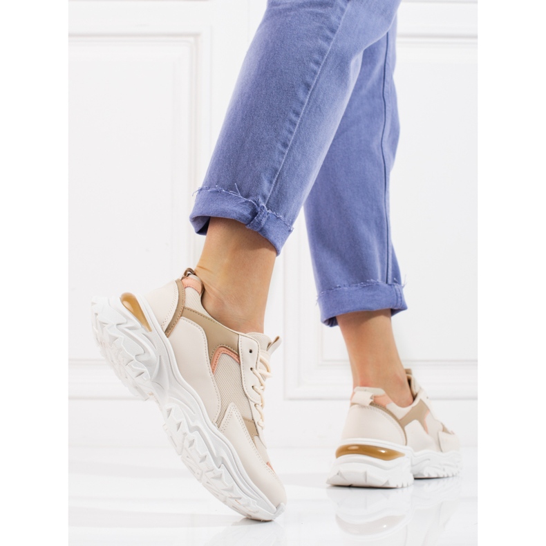 Ténis plataforma Shelovet bege de mulher laranja 2