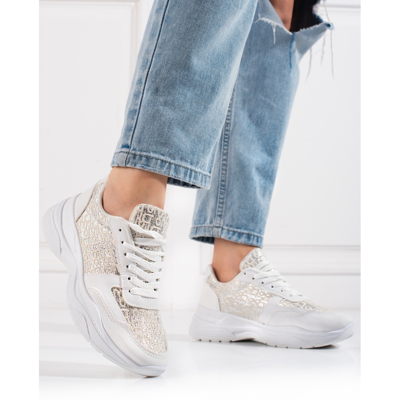 Sapatos desportivos de mulher Shelovet com padrão branco brilhante prata 1