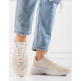 Sapatos desportivos de mulher Shelovet com padrão bege brilhante 1