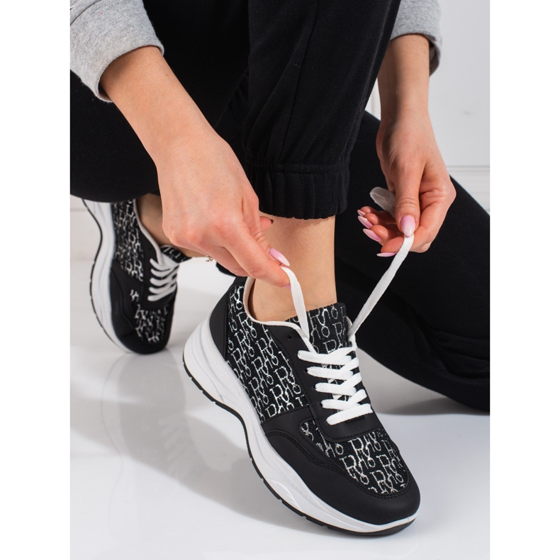 Sapatos desportivos de mulher Shelovet com padrão preto brilhante 2