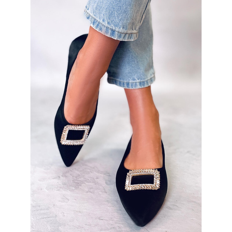 PA1 Bailarinas elegantes com pedras Lorella Black preto 2