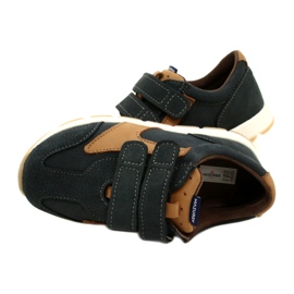 Sapatos Casuais de Couro Mazurek 1362 Velcro Azul Marinho-Marrom 5