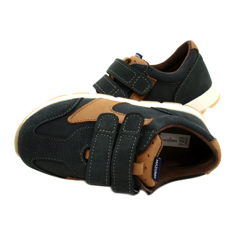 Sapatos Casuais de Couro Mazurek 1362 Velcro Azul Marinho-Marrom 5