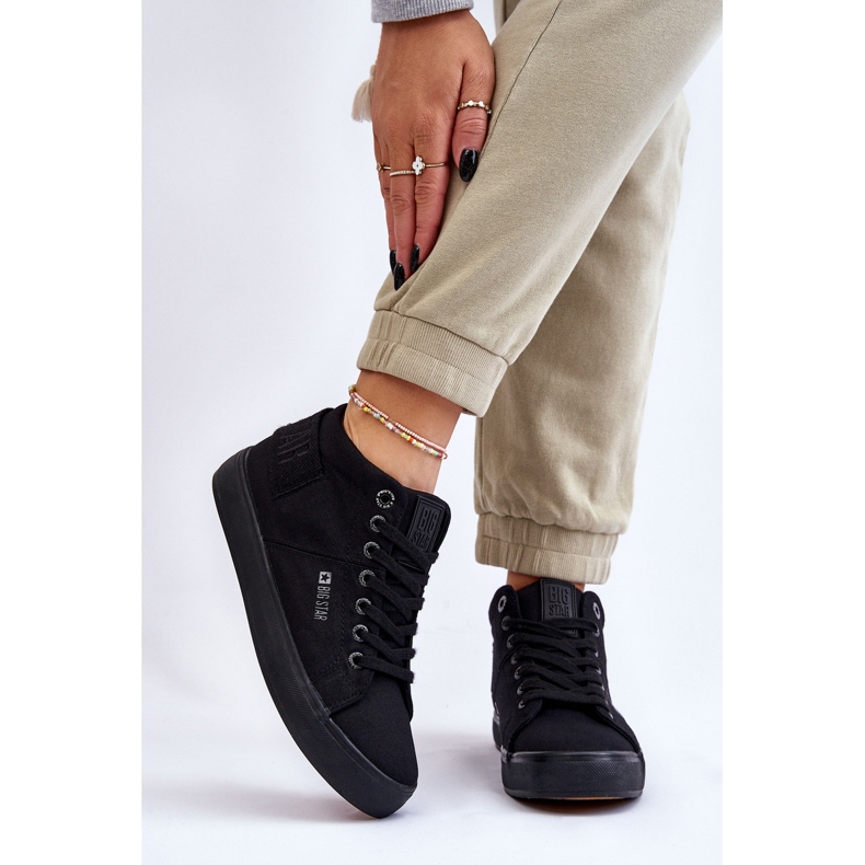 Tênis feminino clássico cano alto Big Star LL274001 preto 2