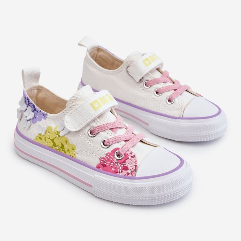 Tênis infantil com velcro baixo Big Star LL374061 branco multicolorido 1