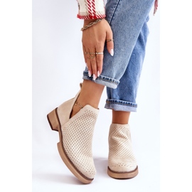 PS1 Botas Angie Camurça Openwork Salto Baixo Bege 2