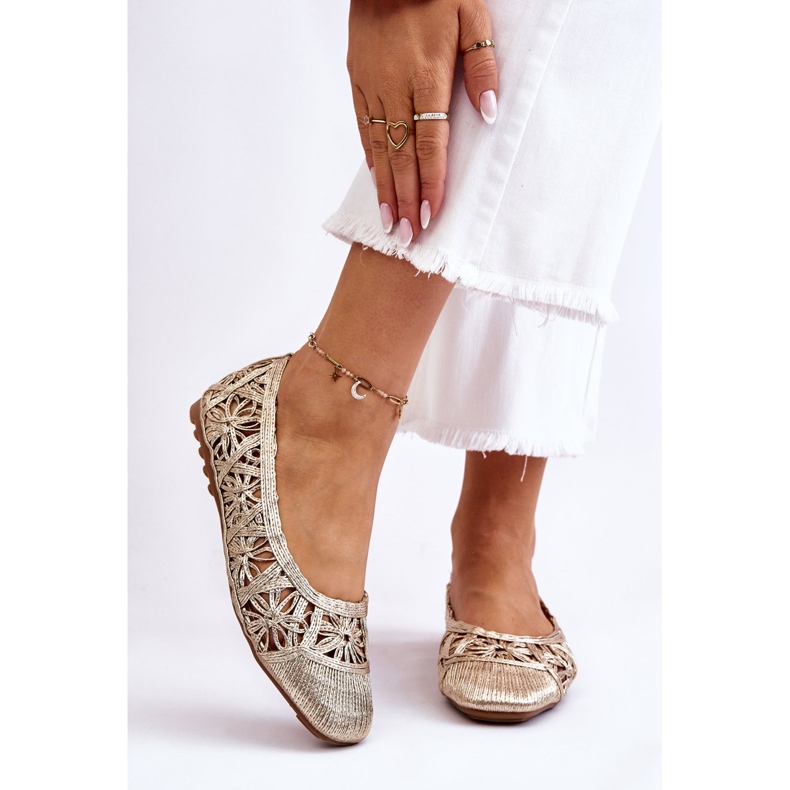 PS1 Bailarinas Thiago Gold Openwork Fashionable dourado 1 PS1 Bailarinas Thiago Gold Openwork Fashionable dourado 1