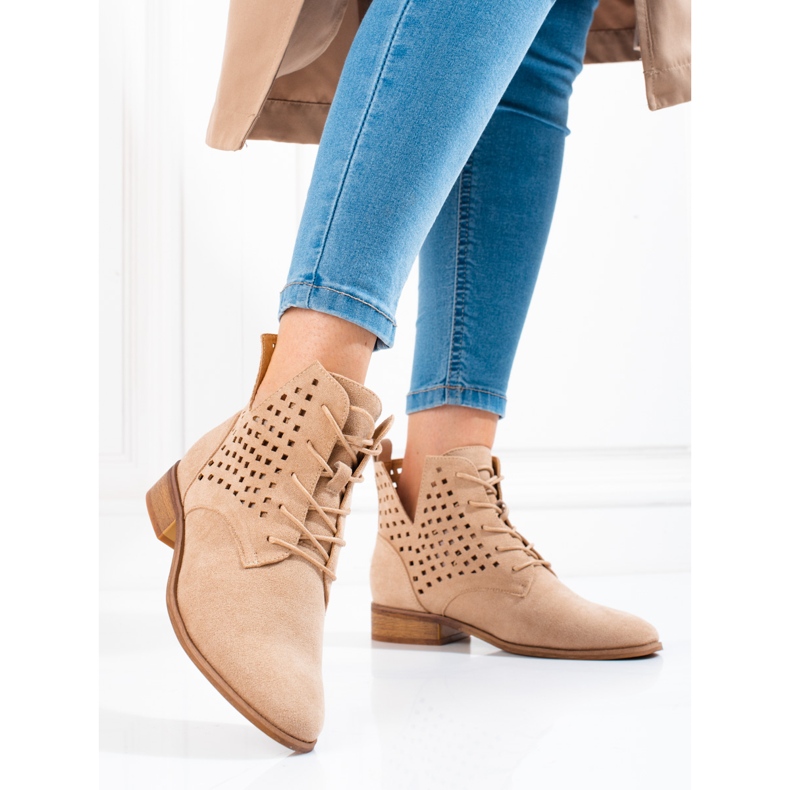 W. Potocki Botas de mulher com atacadores bordados Potocki bege 2