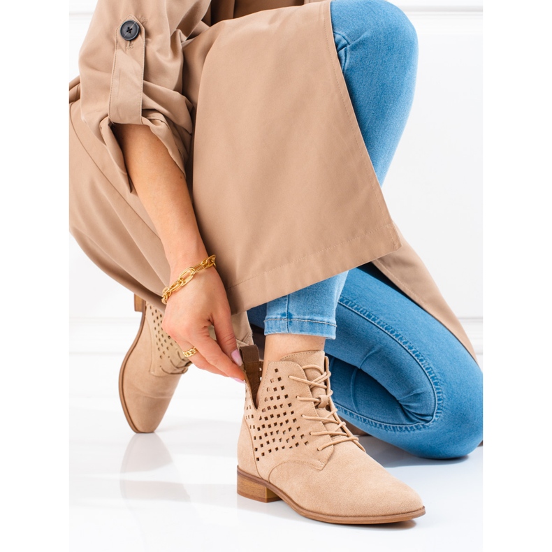W. Potocki Botas de mulher com atacadores bordados Potocki bege 1 W. Potocki Botas de mulher com atacadores bordados Potocki bege 1