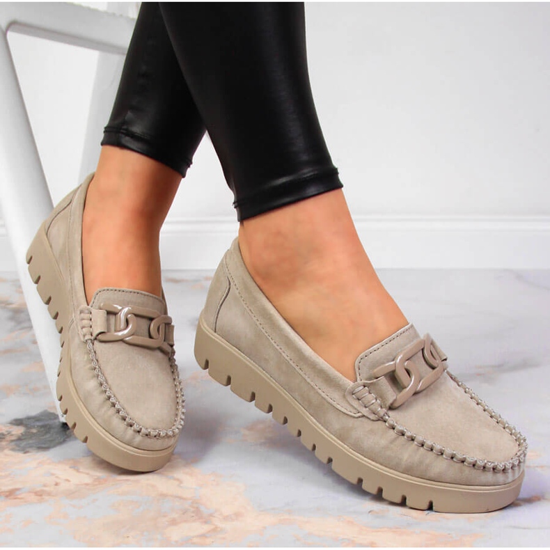 Mocassins de pele de mulher na plataforma bege Filippo DP3334 1