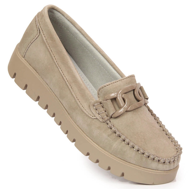 Mocassins de pele de mulher na plataforma bege Filippo DP3334 2