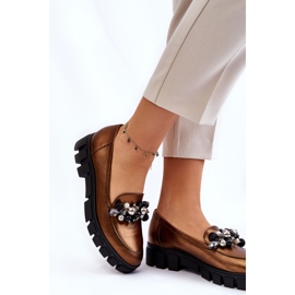 Mocassim feminino On The Platform Laura Messi 2392 Dark Gold dourado 2