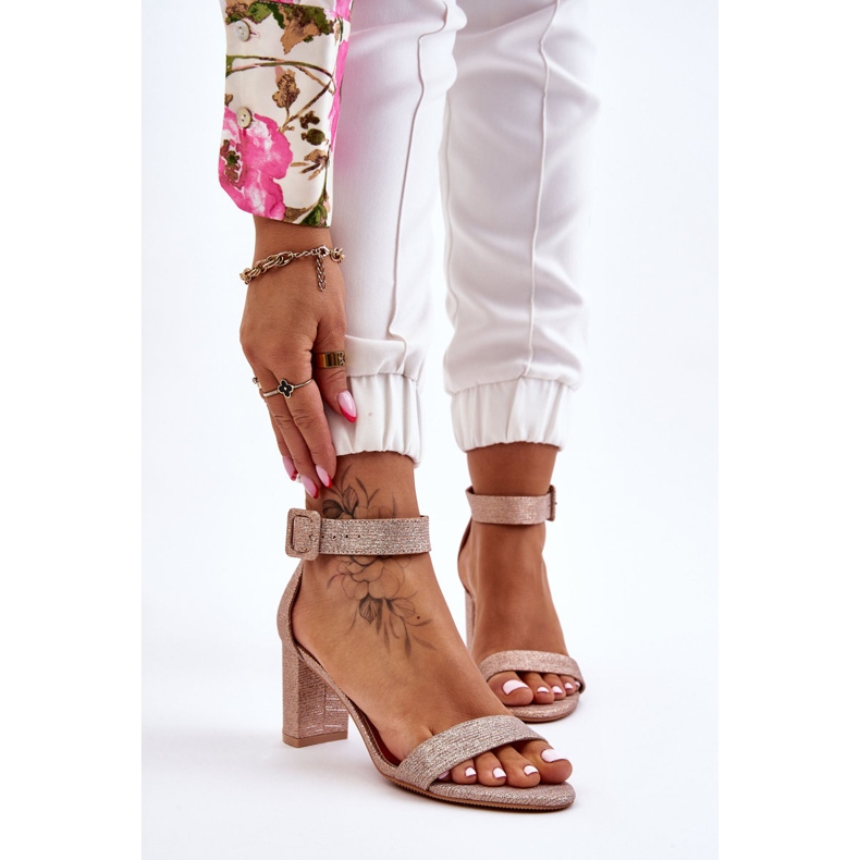 Sandálias brilhantes de salto alto ouro rosa Maxim 1