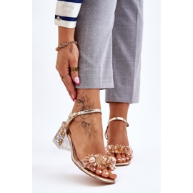 S.Barski Sandálias femininas douradas com salto baixo dourado Benicio 1