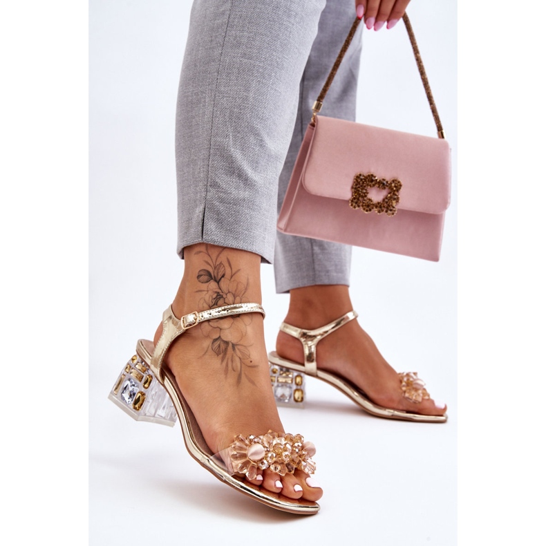 S.Barski Sandálias femininas douradas com salto baixo dourado Benicio 2