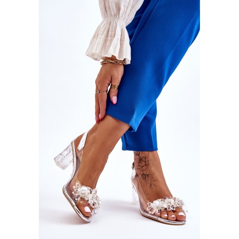 S.Barski Sandálias da moda com miçangas Silver Terrance prata 2