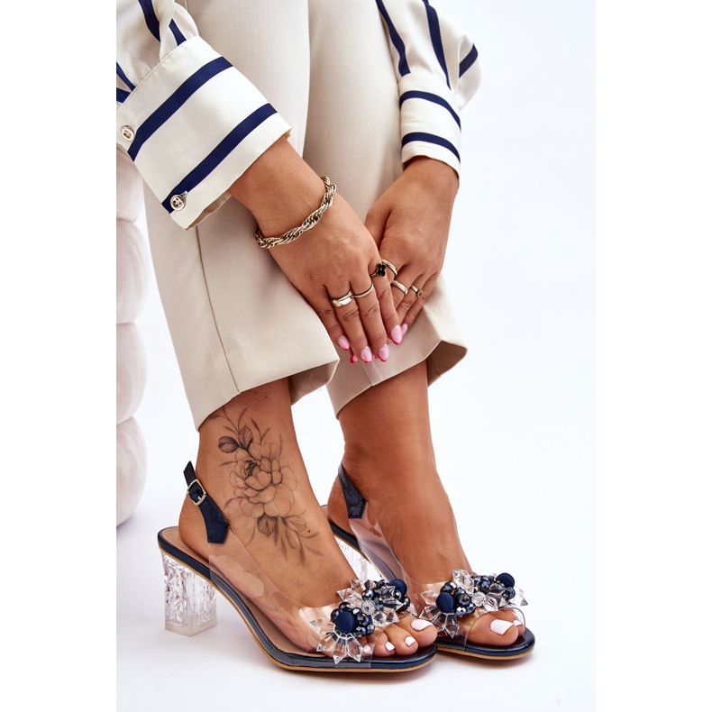 S.Barski Sandálias da moda com miçangas Navy Terrance azul marinho 1