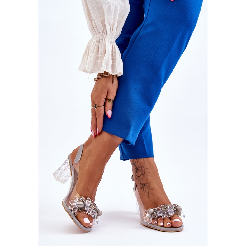 S.Barski Sandálias da moda com miçangas cinza Terrance 2