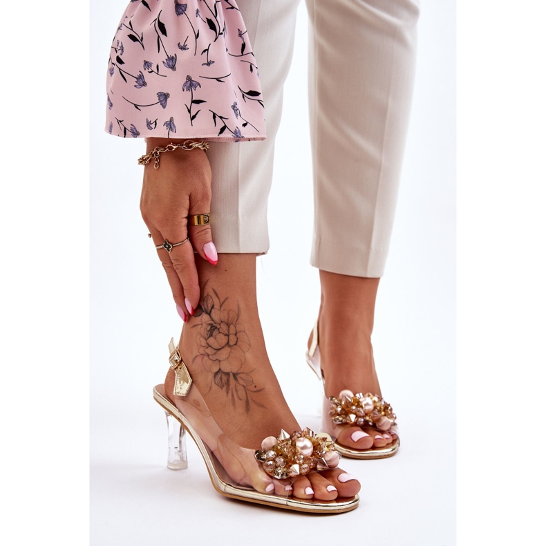 S.Barski Sandálias transparentes elegantes com decoração lilás dourada dourado 1