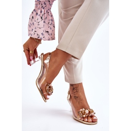 S.Barski Sandálias transparentes elegantes com decoração lilás dourada dourado 2