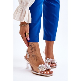 S.Barski Sandálias transparentes elegantes com decoração lilás prateada prata 1