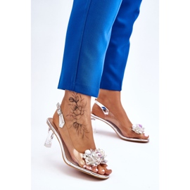 S.Barski Sandálias transparentes elegantes com decoração lilás prateada prata 2