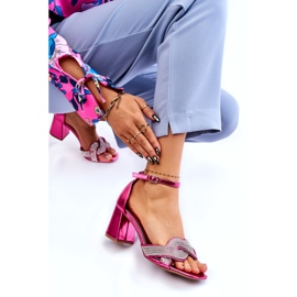 PA1 Sandálias de salto baixo com strass fúcsia Monra rosa 3