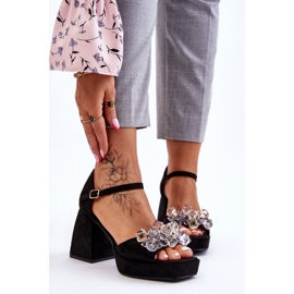 PS1 Sandálias da moda com cristais em saltos maciços Black Garrett preto 1