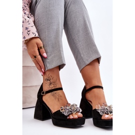 PS1 Sandálias da moda com cristais em saltos maciços Black Garrett preto 7