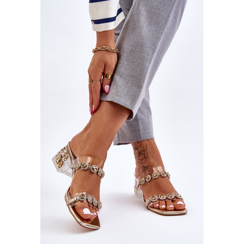 S.Barski Chinelos Femininos com Zircões Decorativos Leyla Dourados 2