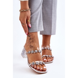 S.Barski Chinelos femininos com zircões decorativos prata Leyla 1