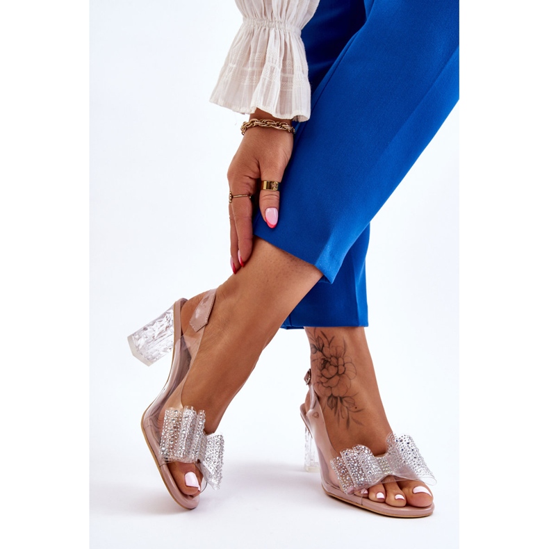 S.Barski Sandálias transparentes da moda com laço Ariella nude rosa 2