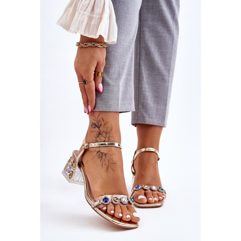 S.Barski Sandálias femininas de salto alto com cristais Esma dourados 1