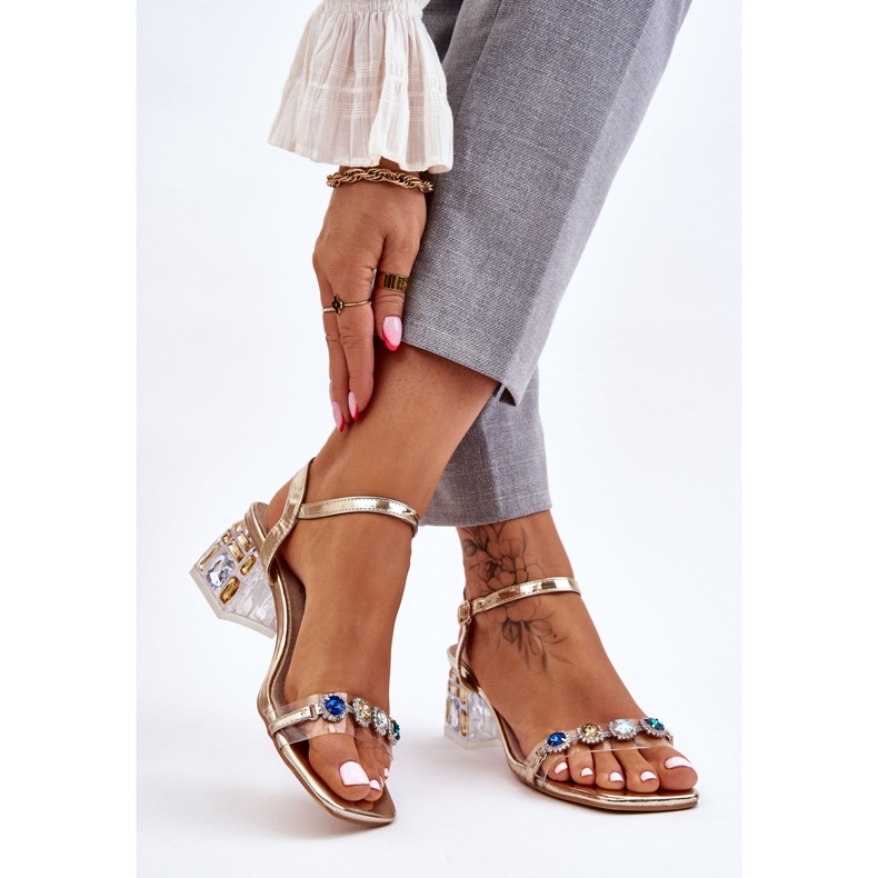 S.Barski Sandálias femininas de salto alto com cristais Esma dourados 2