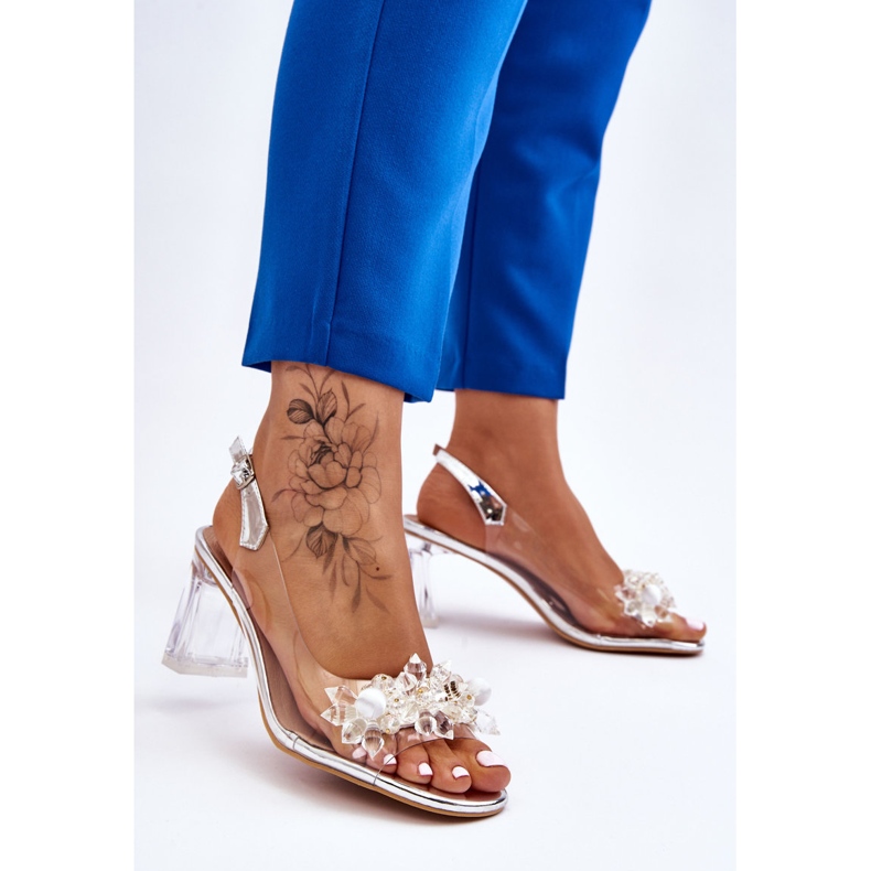 S.Barski Sandálias transparentes da moda com ornamentos de prata Carmelo 1