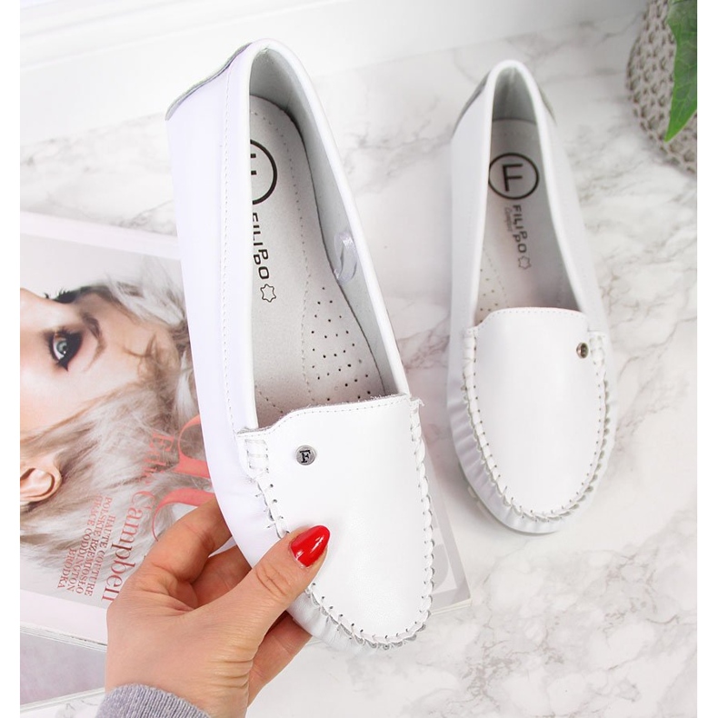 Mocassins em pele de mulher branco Filippo 1