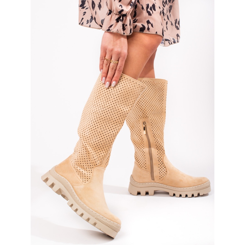 W. Potocki Botas de camurça com bordados Potocki bege 1