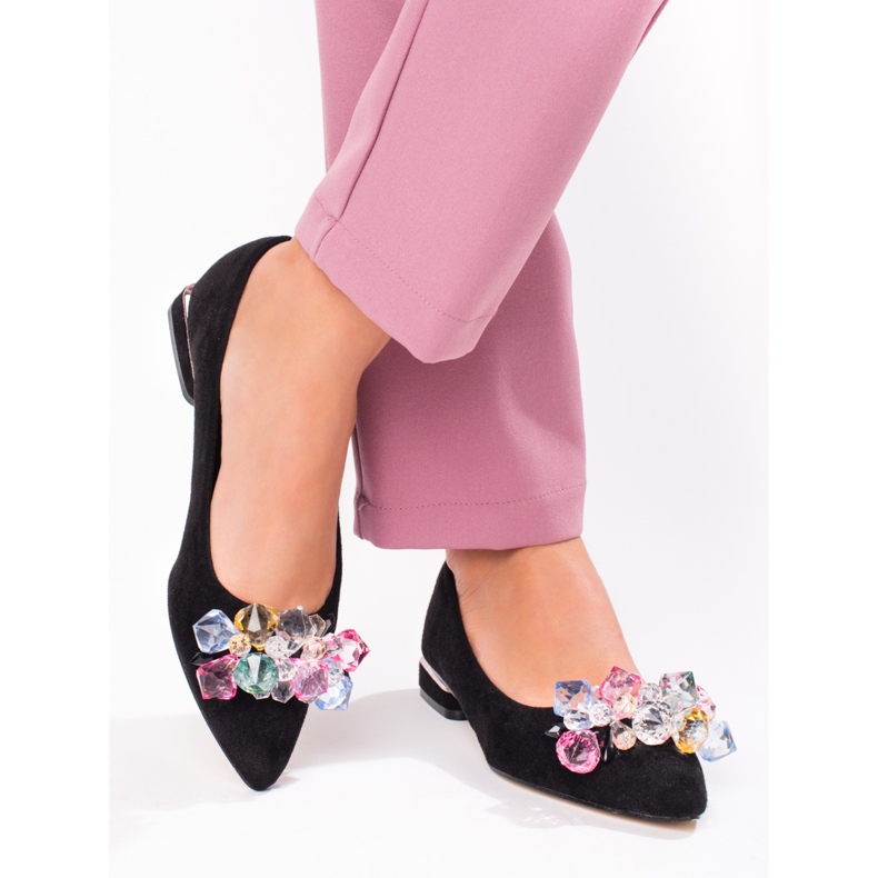 Sapatos de salto baixo Shelovet de mulher em camurça preta preto 1