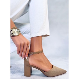 Seastar Sapatos de salto alto Rossi Khaki com cinto bege 1