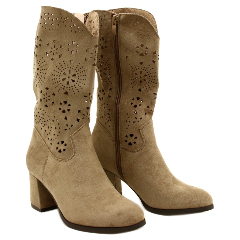 M.Daszyński Botas bege de camurça feminina do OpenWork 3 M.Daszyński Botas bege de camurça feminina do OpenWork 3